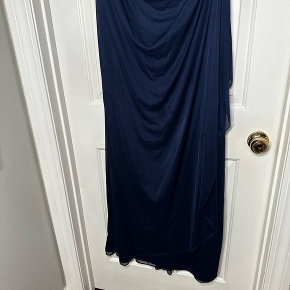 X by Xscape Stand-collar Illusion Back Gown Evening Women 14 Navy Built in Bra - Picture 11 of 12